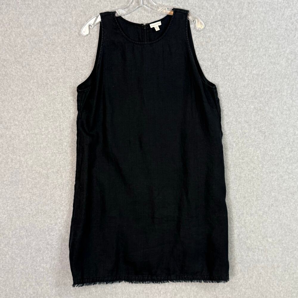Garnet Hill Harborside Linen Fringe-Hem Dress Size 14 Minimalist Quiet Luxury - Picture 1 of 16